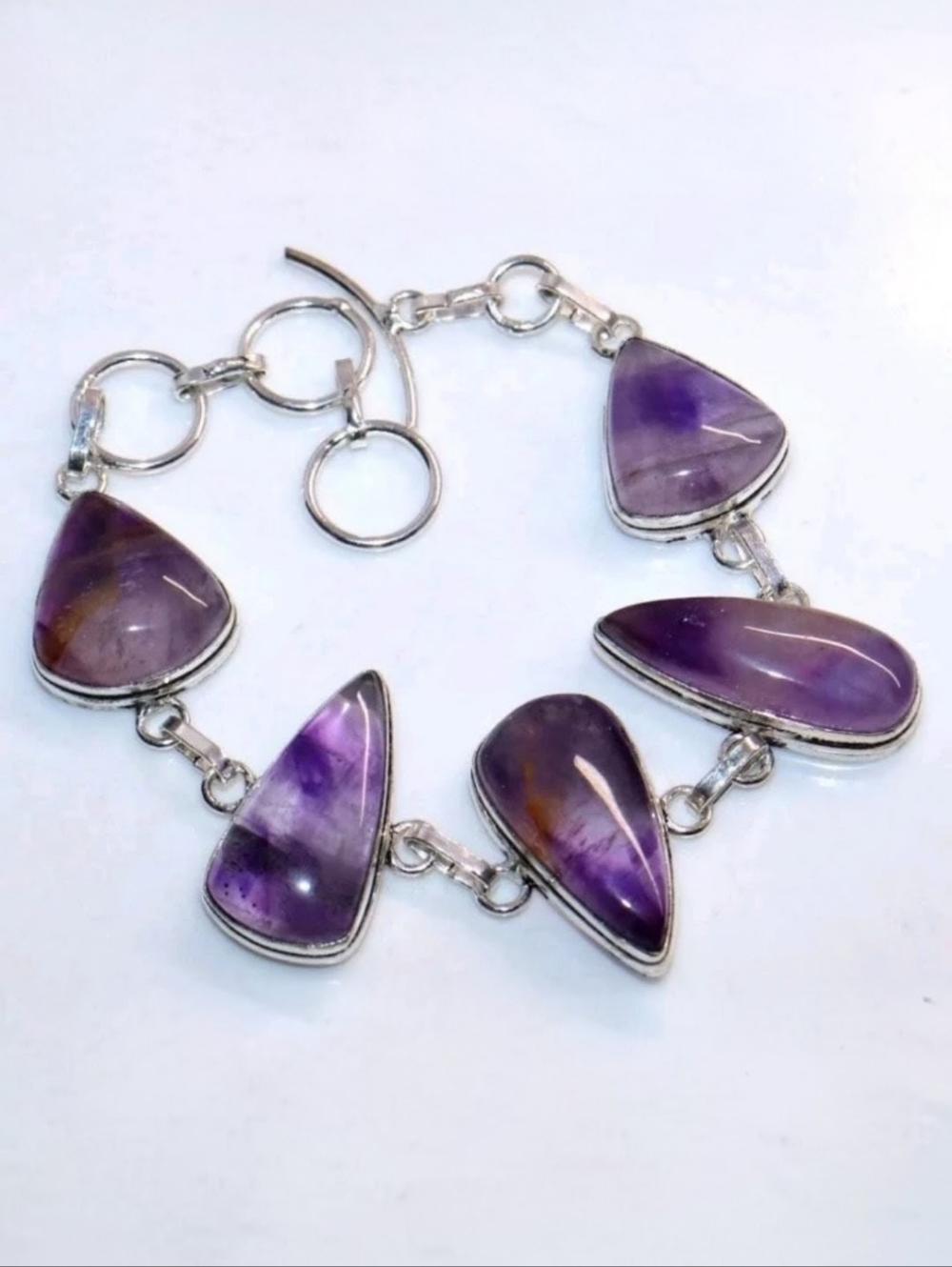 Chevron Amethyst Gemstone Jewelry 925 Sterling Silver Handmade Toggle Bracelet